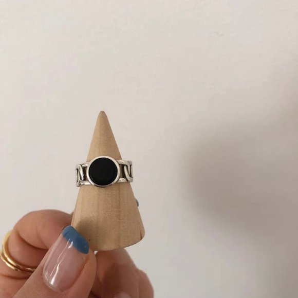 Multi Layered Ring, Black Enamel Ring, Stacking Ring Silver, Silver Ring Duo - Picture 5 of 10